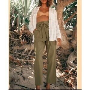 Billabong Sand Stand Army Olive Green Belted Paperbag Waist Pants Size Medium